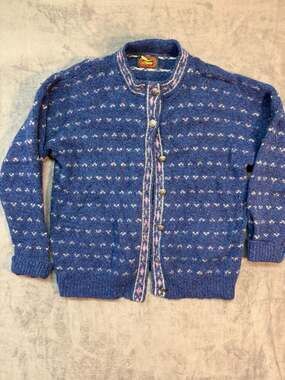 Vintage Alps Fin Apparel Blue Wool.  Nordic Cardigan Sweater Metal Butns Large